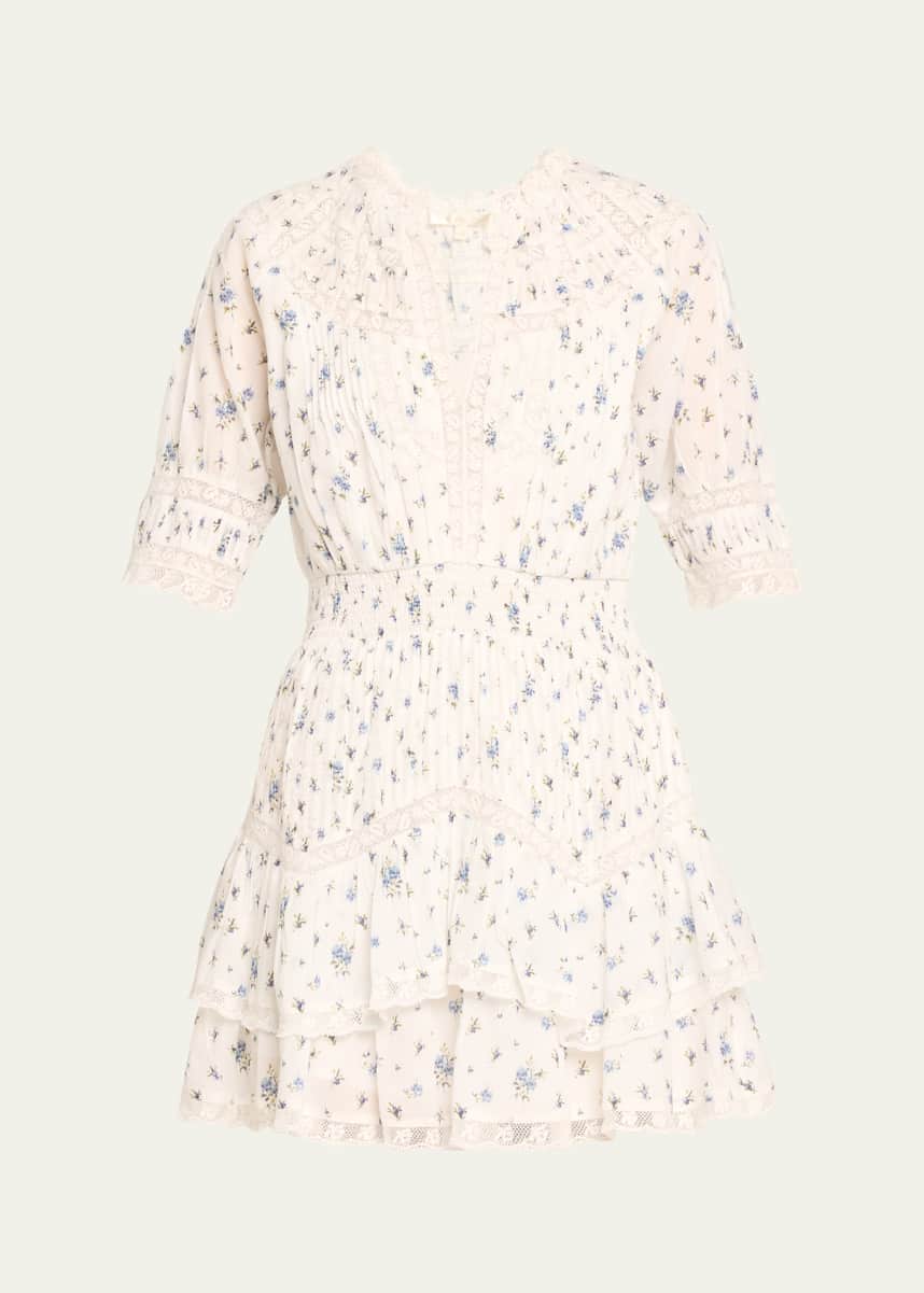 LoveShackFancy Clovis Floral Cotton Tiered Lace Mini Dress