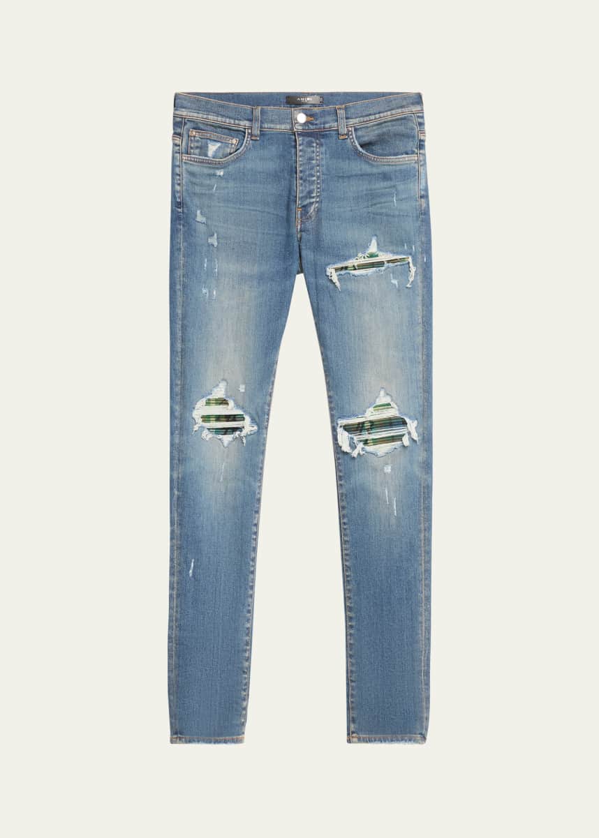 Amiri Men's Faded Skinny Jeans with Staggered Logo - Bergdorf Goodman