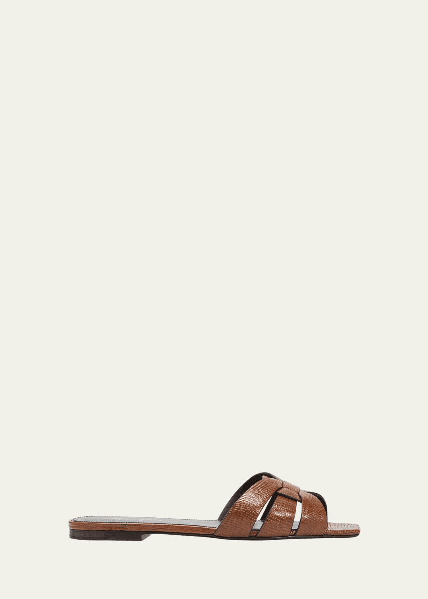 Saint Laurent Tribute Woven Tortoise Shell Slide Sandals