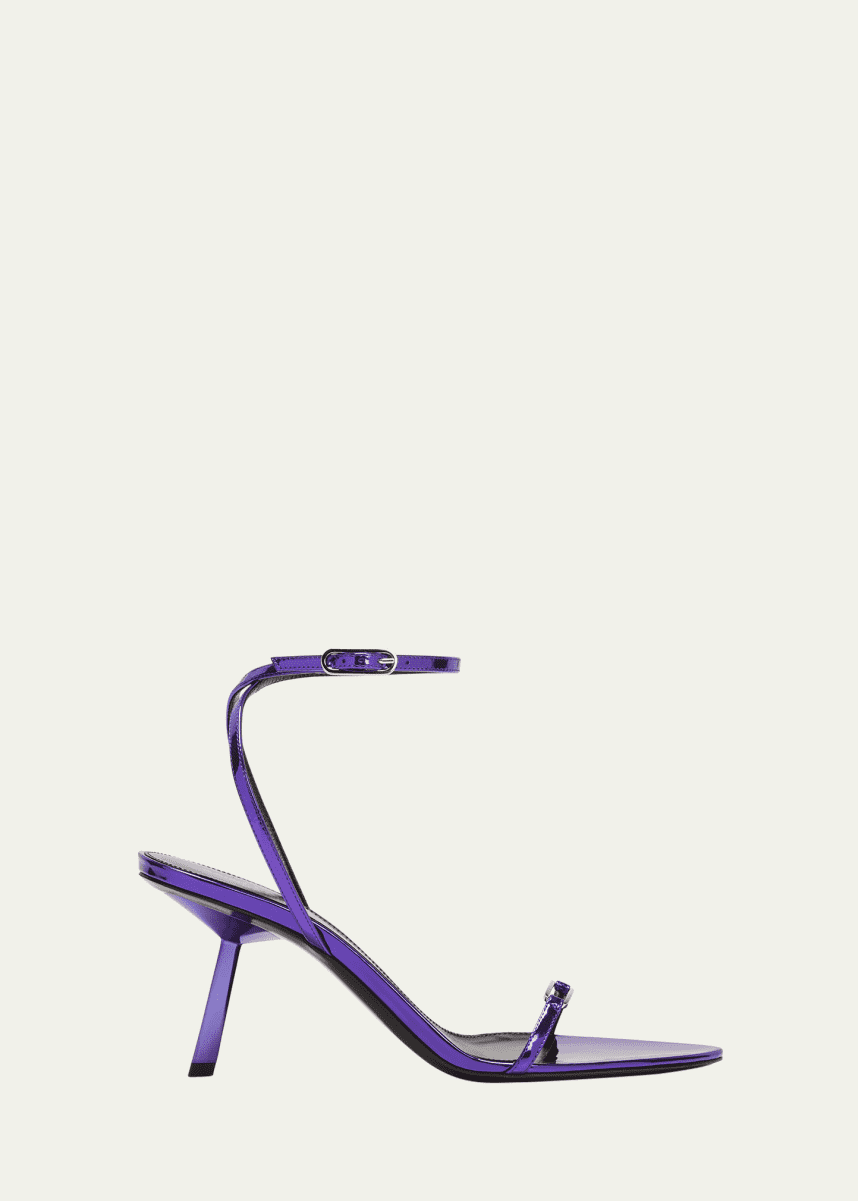 Saint Laurent Sleek Mirror Ankle-Strap Kitty Sandals