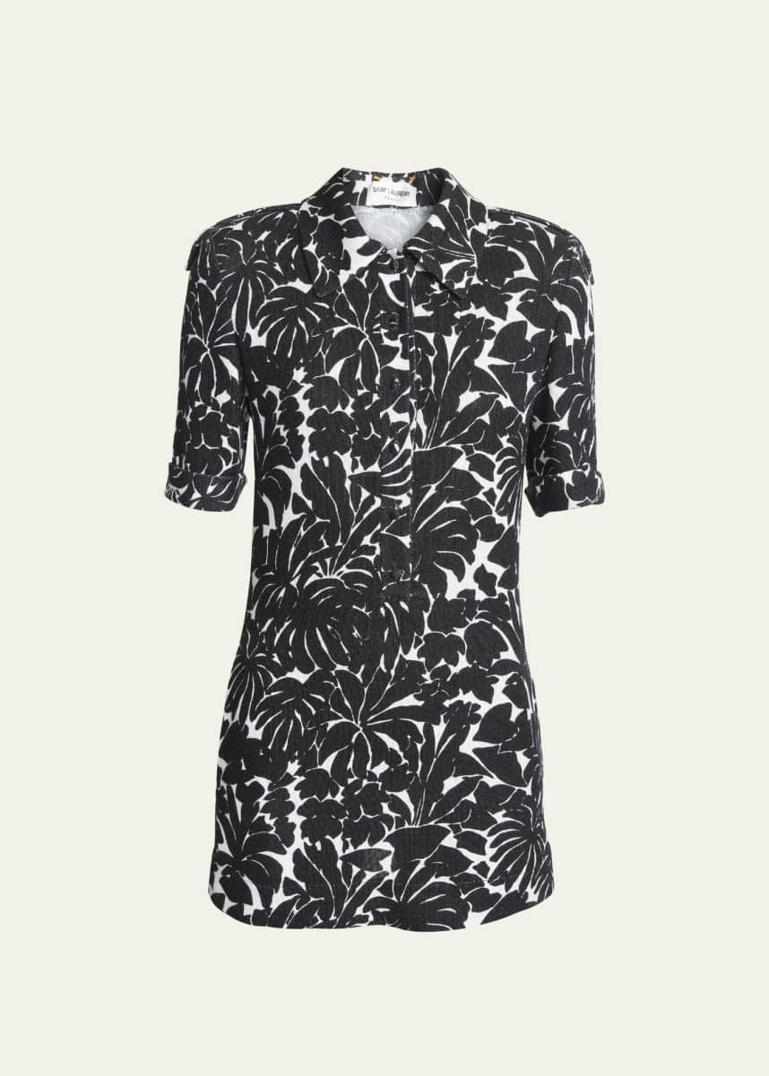 Saint Laurent Palm Print Collared Mini Dress