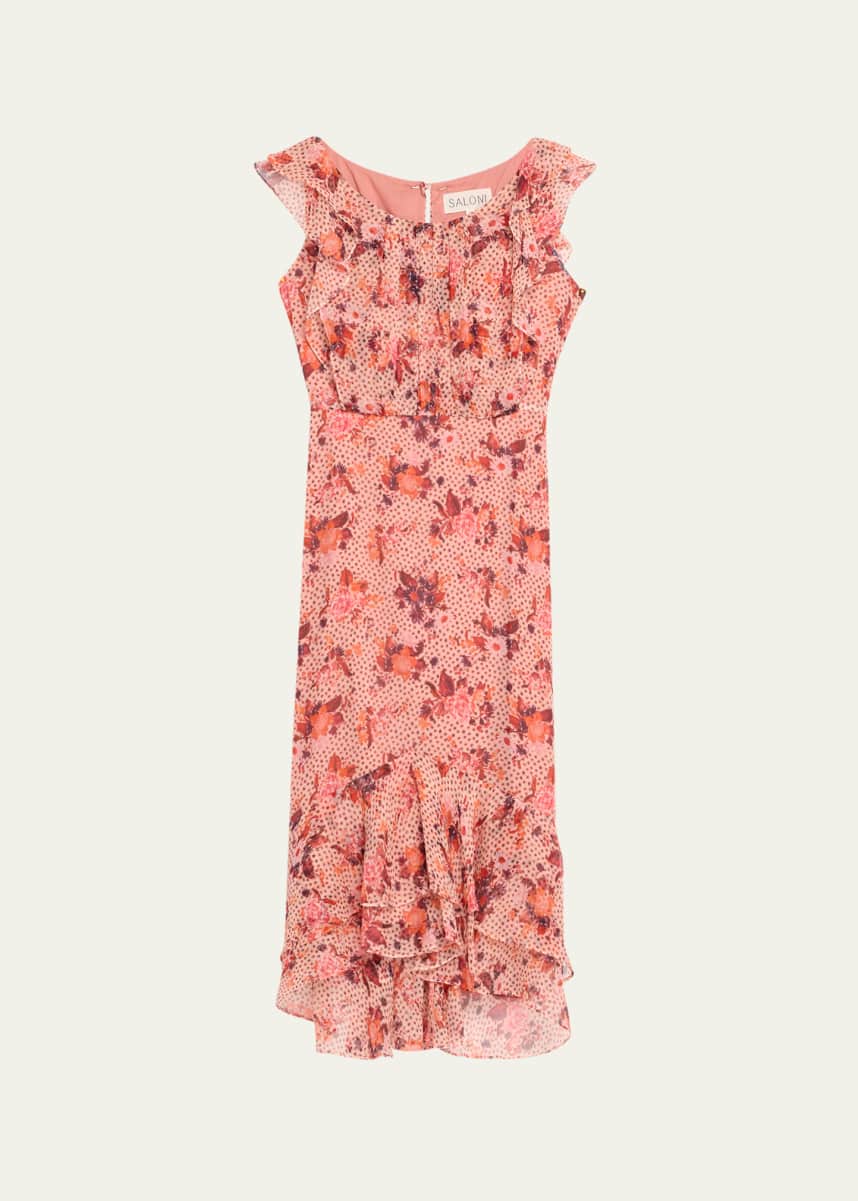 Saloni Aisha Floral Silk Chiffon Frill Dress