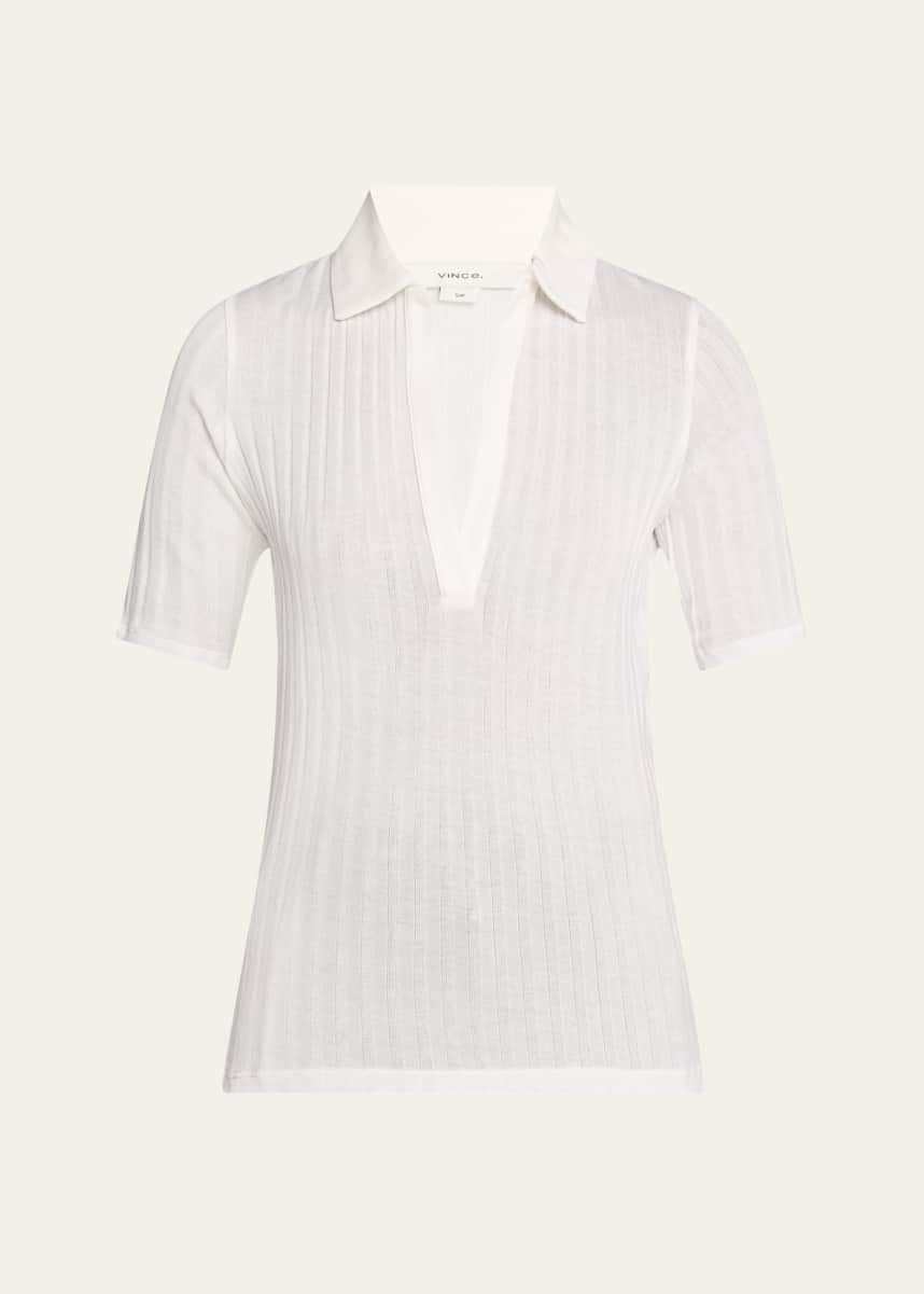 Vince Elbow-Sleeve Silk Rib Polo Shirt