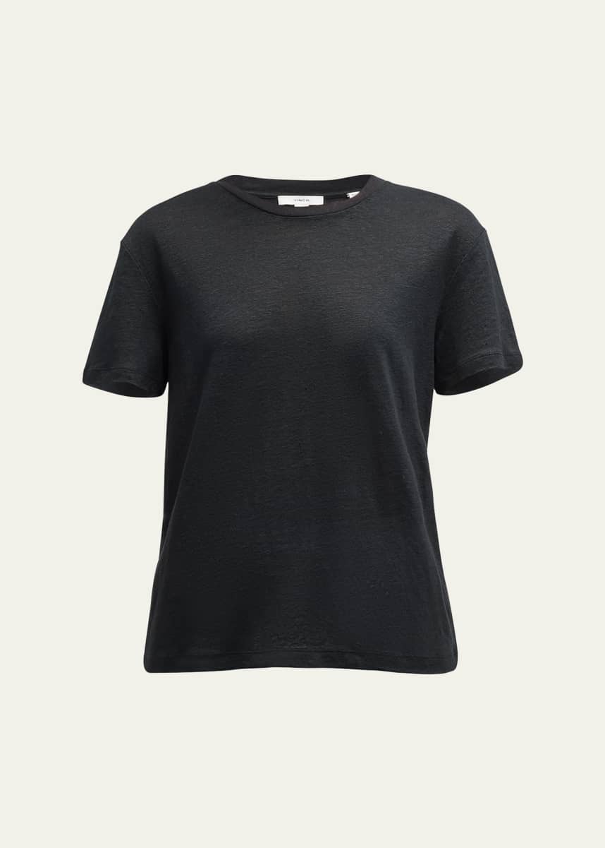 Vince Drop-Shoulder Linen Crewneck Short-Sleeve T-Shirt