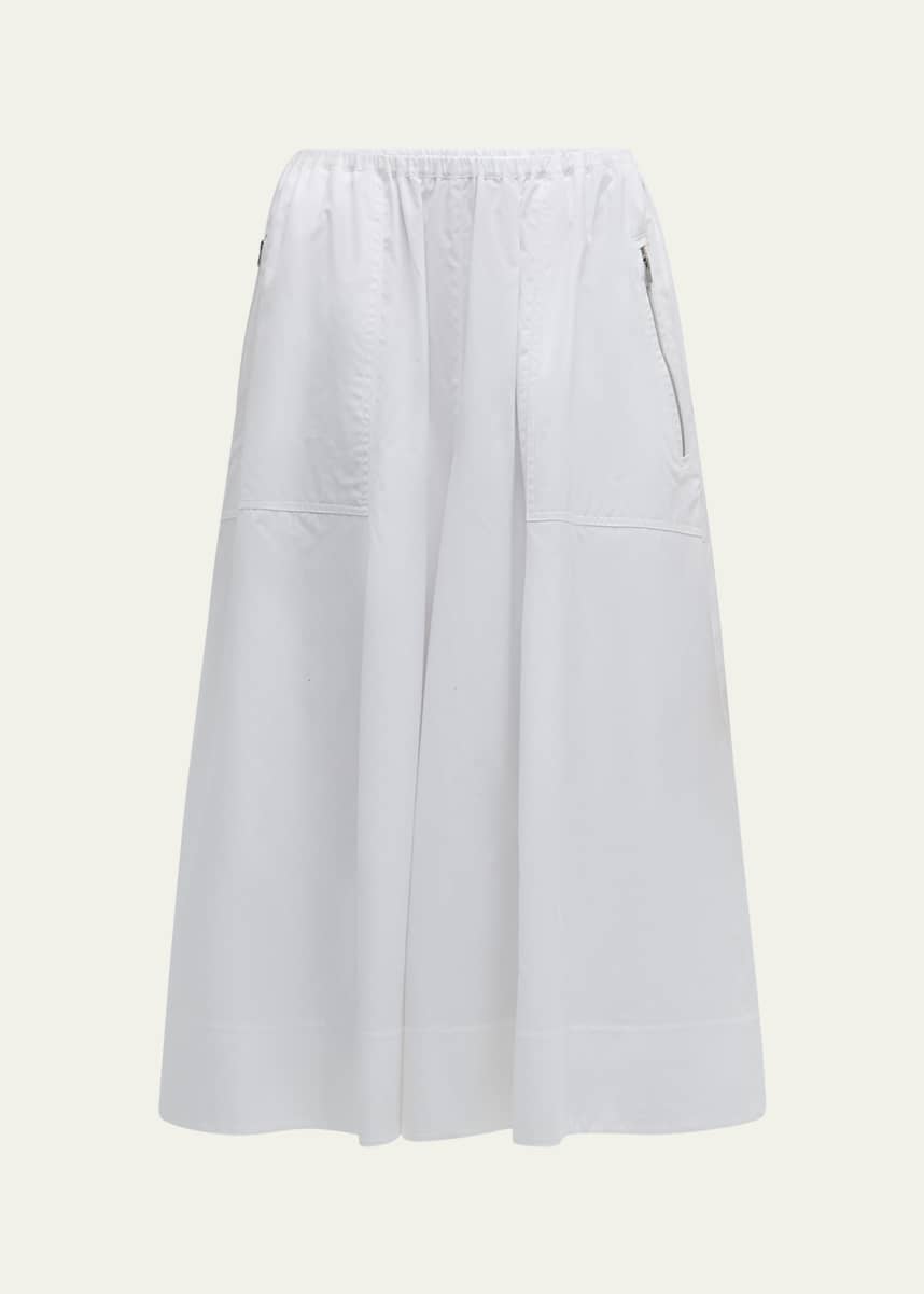 Vince Gathered Utility Zip-Pocket Cotton Midi Skirt