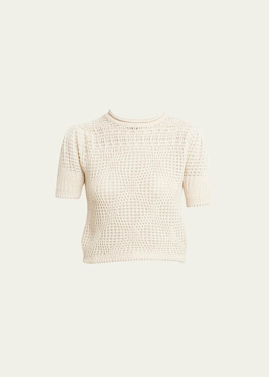 Ulla Johnson Capri Short-Sleeve Cropped Geo Knit Top