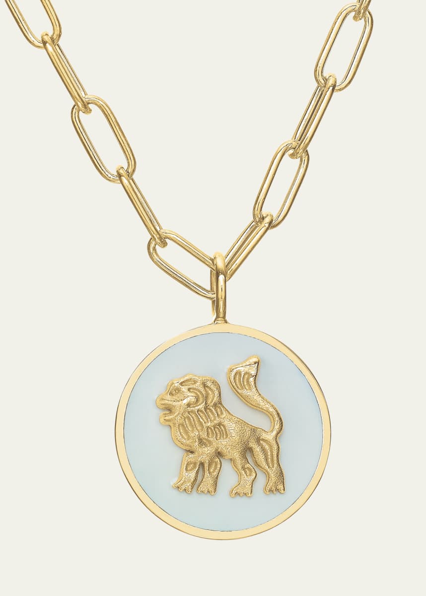 Tracee Nichols 14K Gold Mini Lion White Enamel Token Necklace
