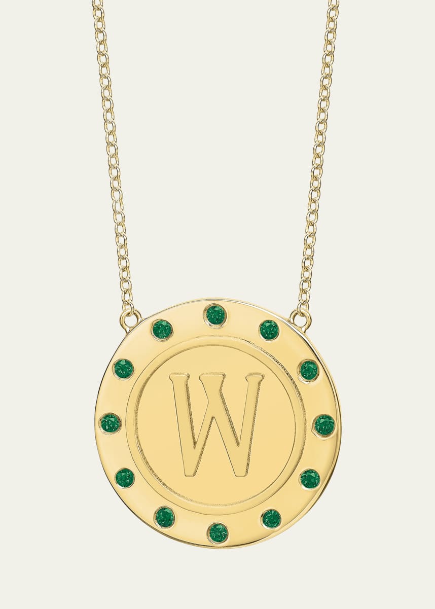 Tracee Nichols 14K Gold Initial Token Necklace with Emeralds