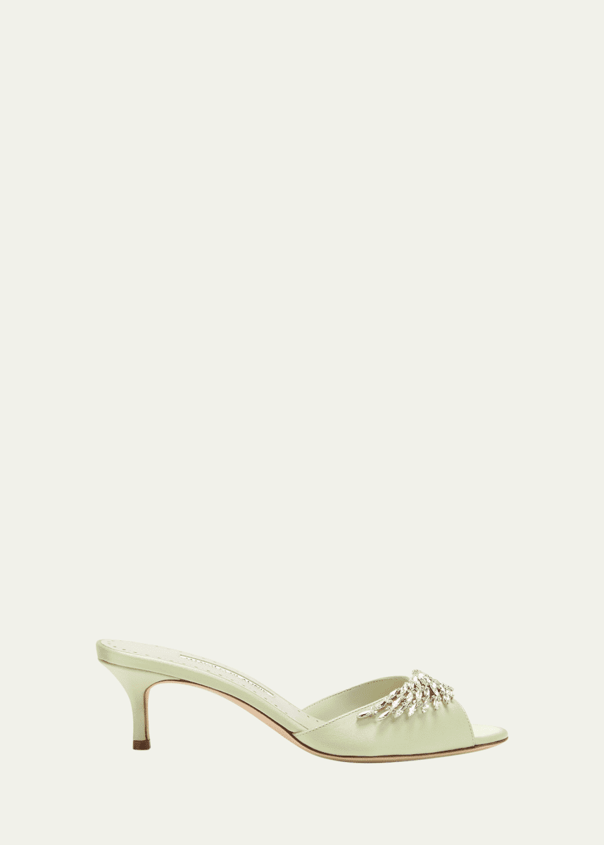 Manolo Blahnik Lumada Silk Crystal Mule Sandals