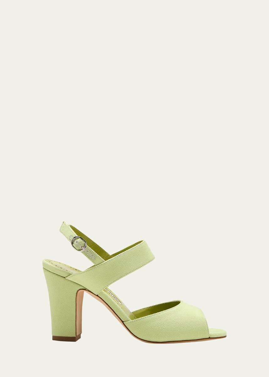 Manolo Blahnik Khiko Cotton Peep-Toe Slingback Sandals