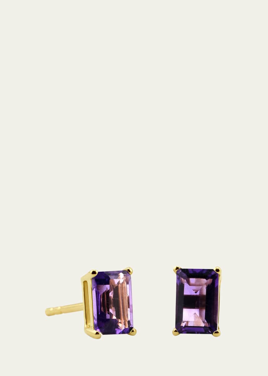 JIA JIA Amethyst Birthstone Emerald-Cut Stud Earrings