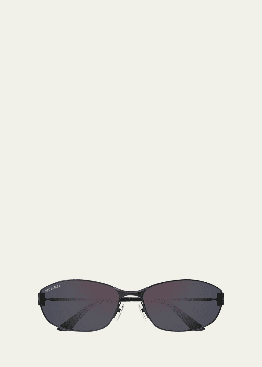 Balenciaga Men's BB Logo Metal and Nylon Oval Sunglasses