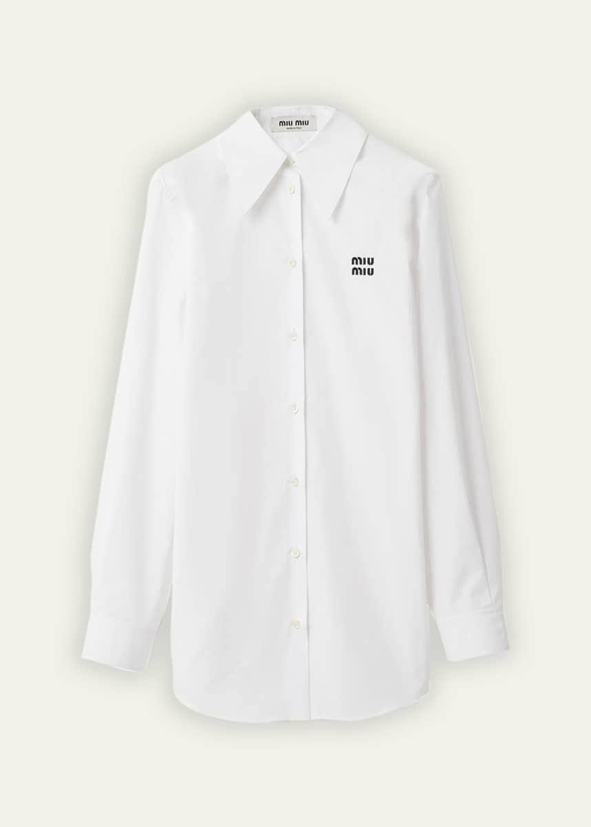 Miu Miu Logo Poplin Button Down Shirt