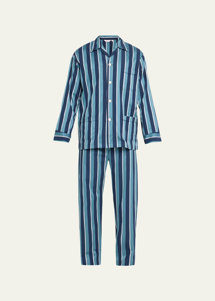 Cotton Pajamas for Men Sleepwear Striped Pjs Set Warm Loungewear Nightwear