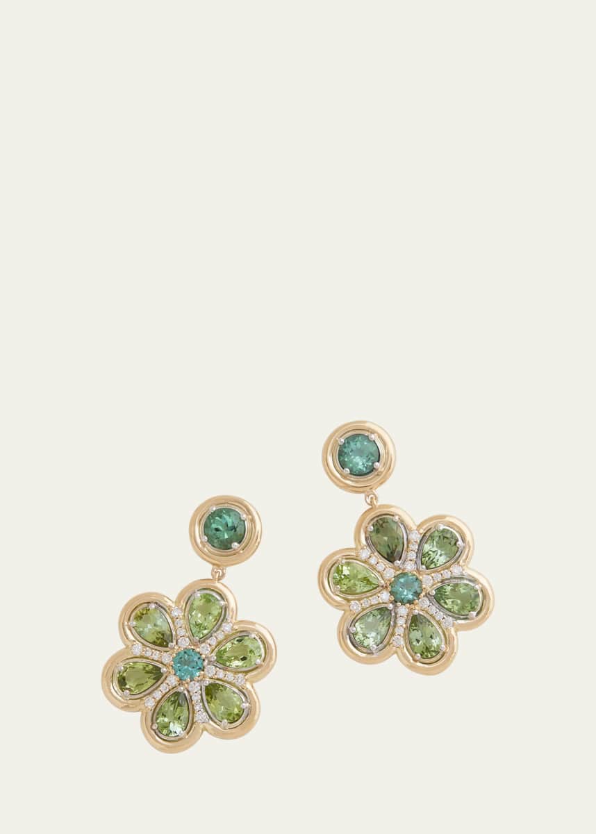 Jamie Wolf 18K Tourmaline and Diamond Floral Earrings