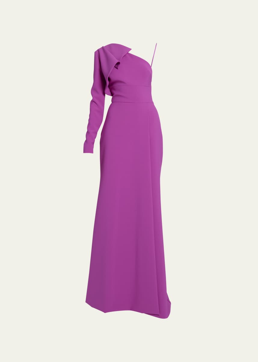 Elie Saab Long One-Shoulder Cady Dress