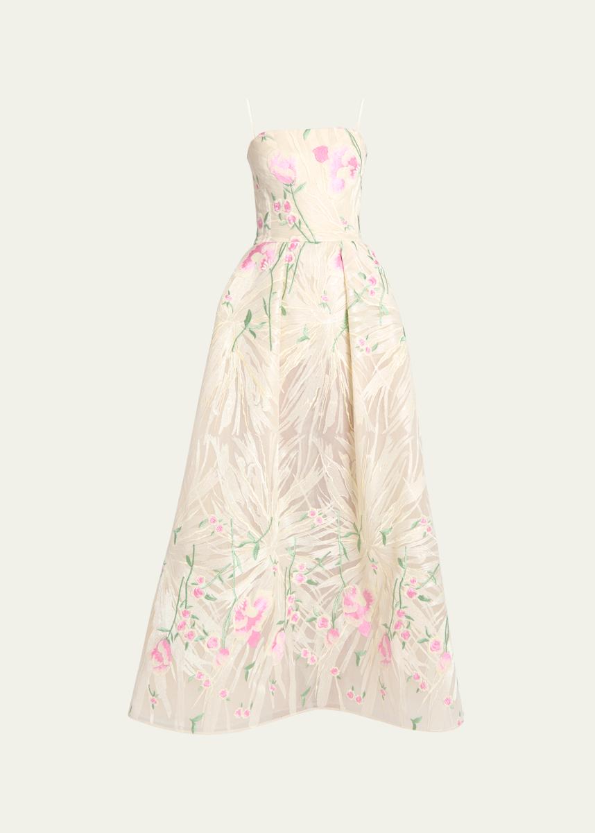 Ensemble Jupe Midi Et Blouse Elie Saab Jacquard Fleuri Bleu - Taille 40, Neuf