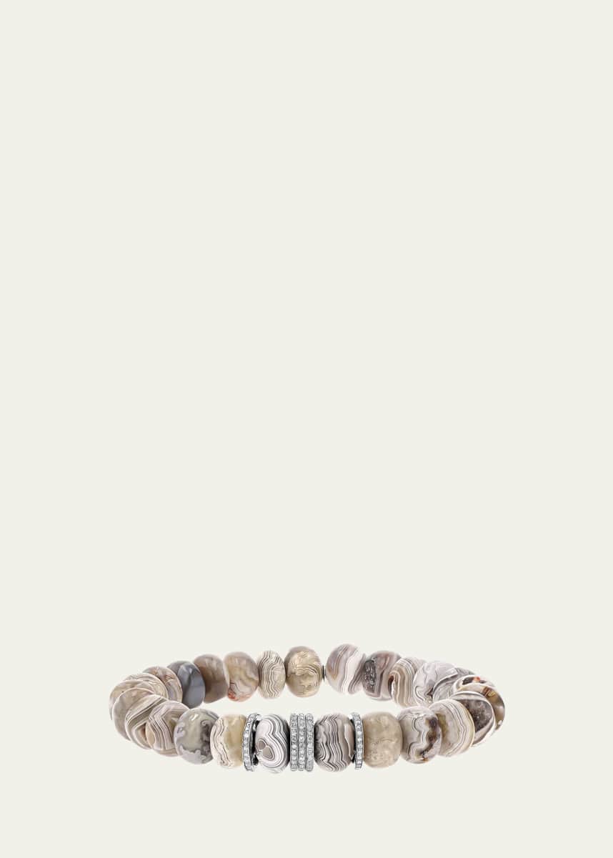 Sheryl Lowe Cream Agate 10mm Bead Bracelet with 5 Pave Diamond Rondelles