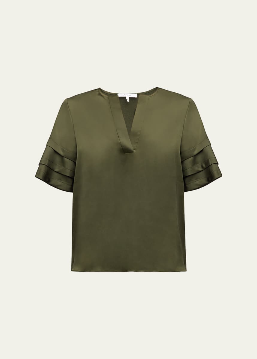 FRAME Tiered Short-Sleeve Satin Blouse