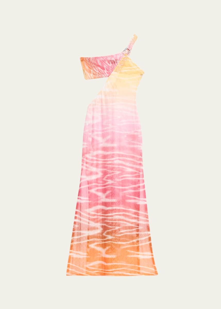 Missoni Multi Zig-Zag Knit One-Shoulder Maxi Beach Dress
