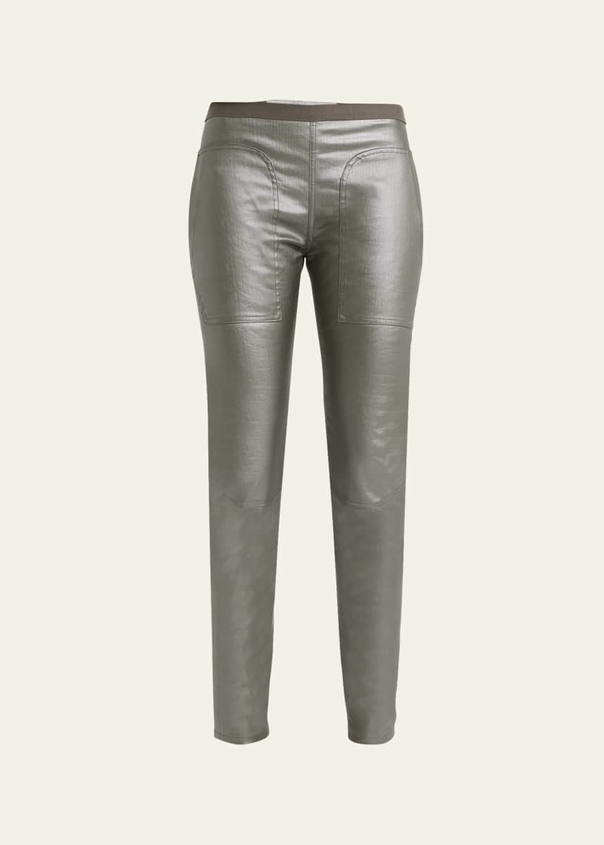 Rick Owens Metallic Coated-Denim Mid-Rise Leggings