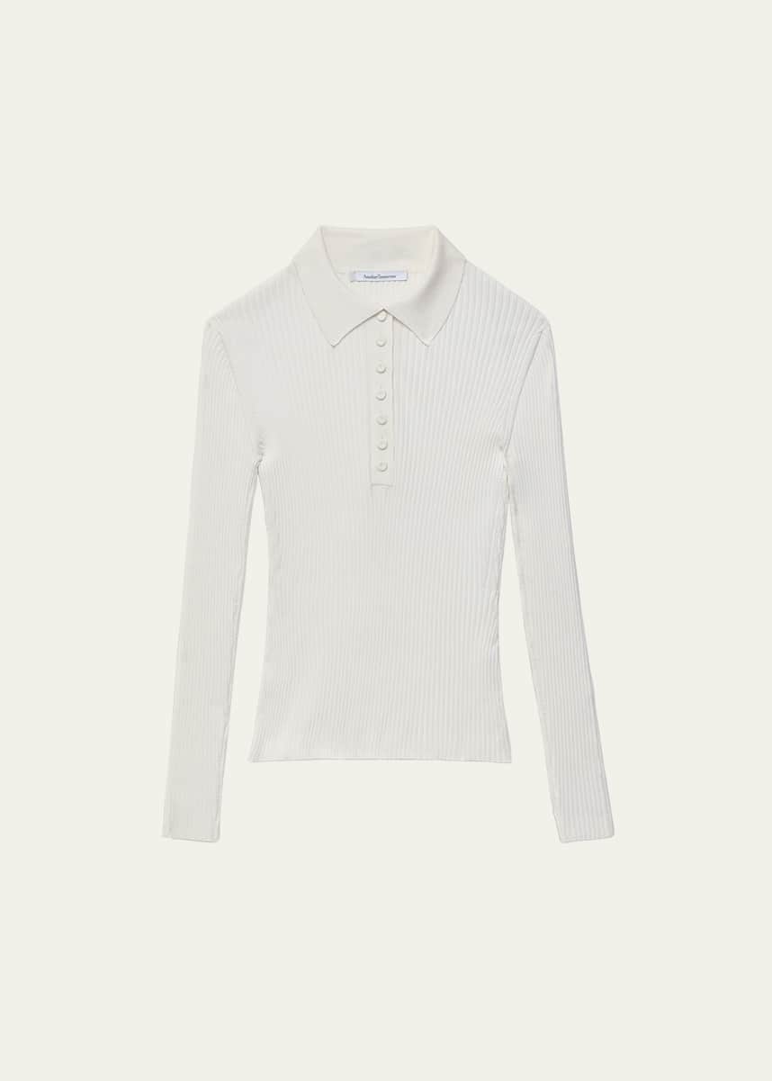 Another Tomorrow Ribbed Knit Polo Top