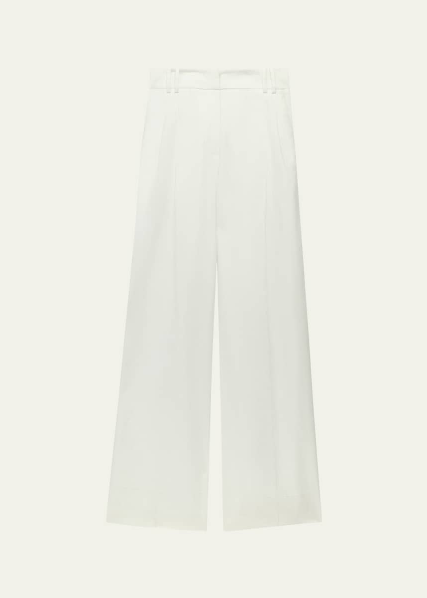 Another Tomorrow Pleated Front Wide-Leg Linen Trousers