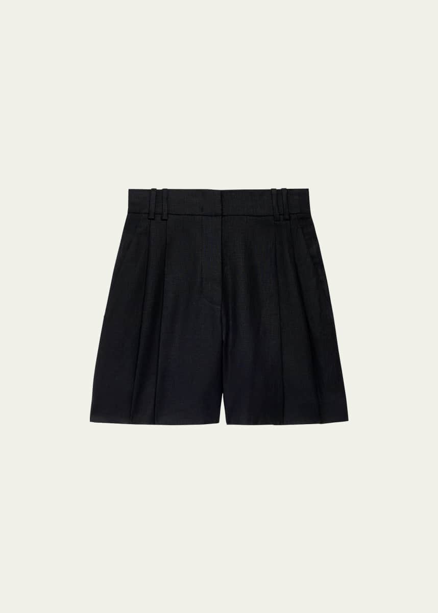Another Tomorrow Pleated Front Linen Short