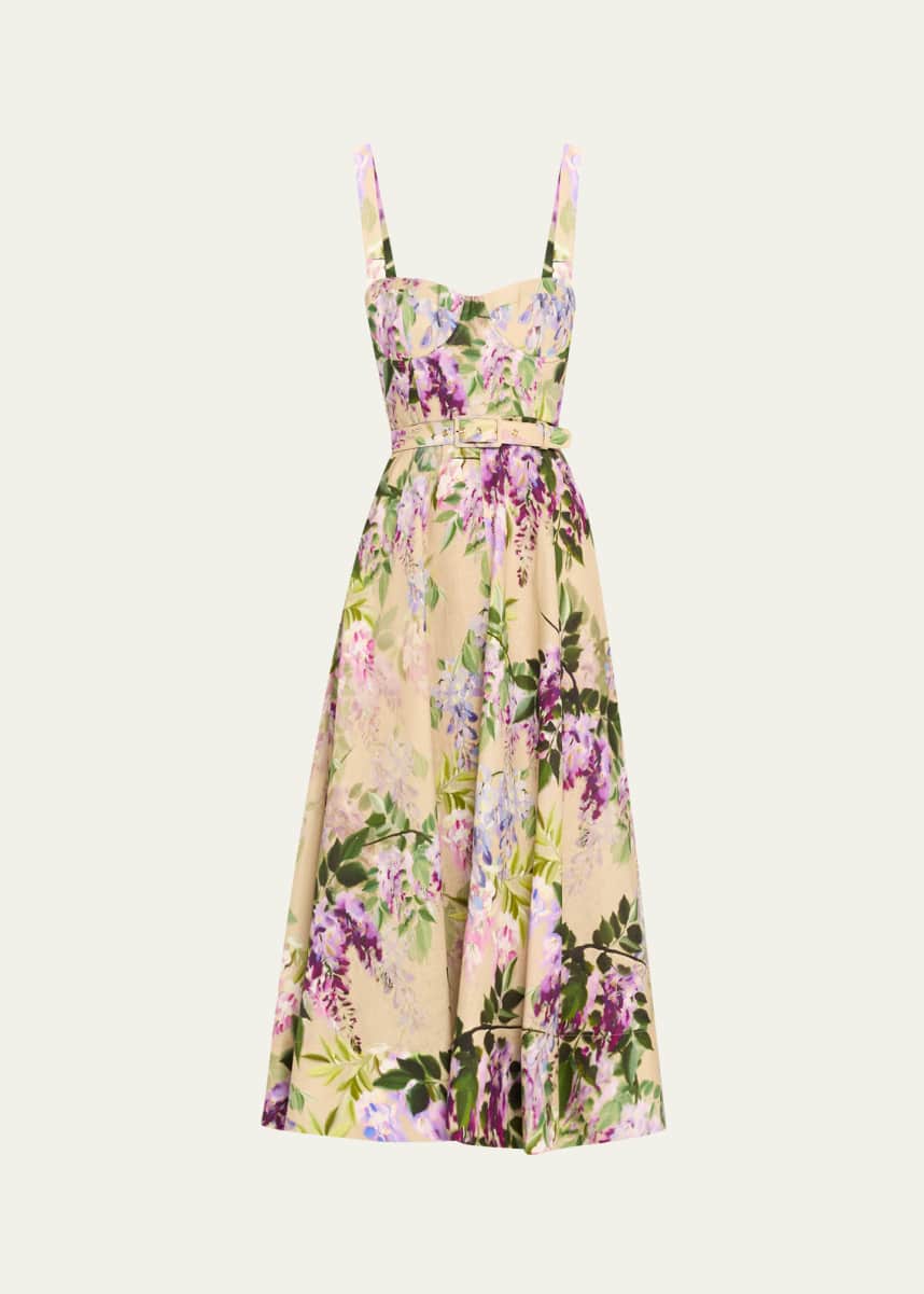 Cara Cara Calypso Sweetheart Bustier Floral Linen Midi Dress