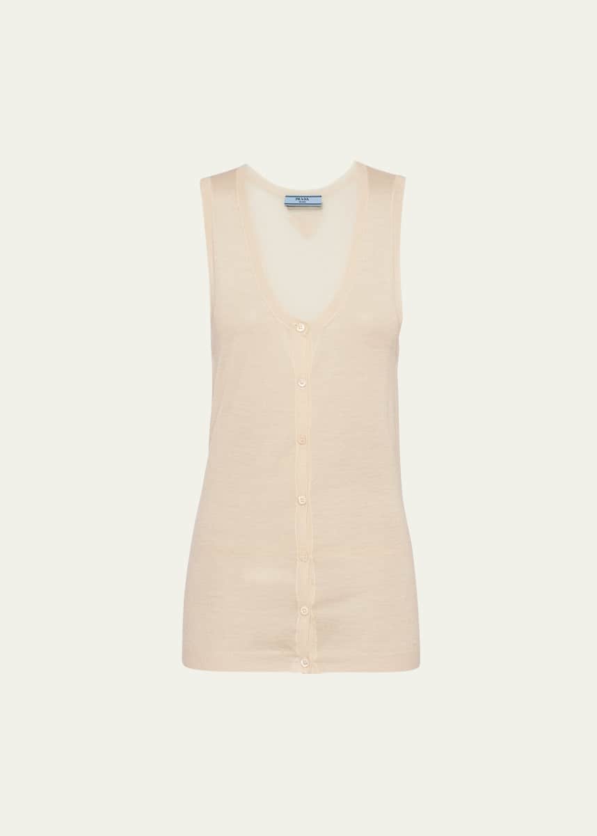 Prada Button Down Superfine Cashmere Tank Top