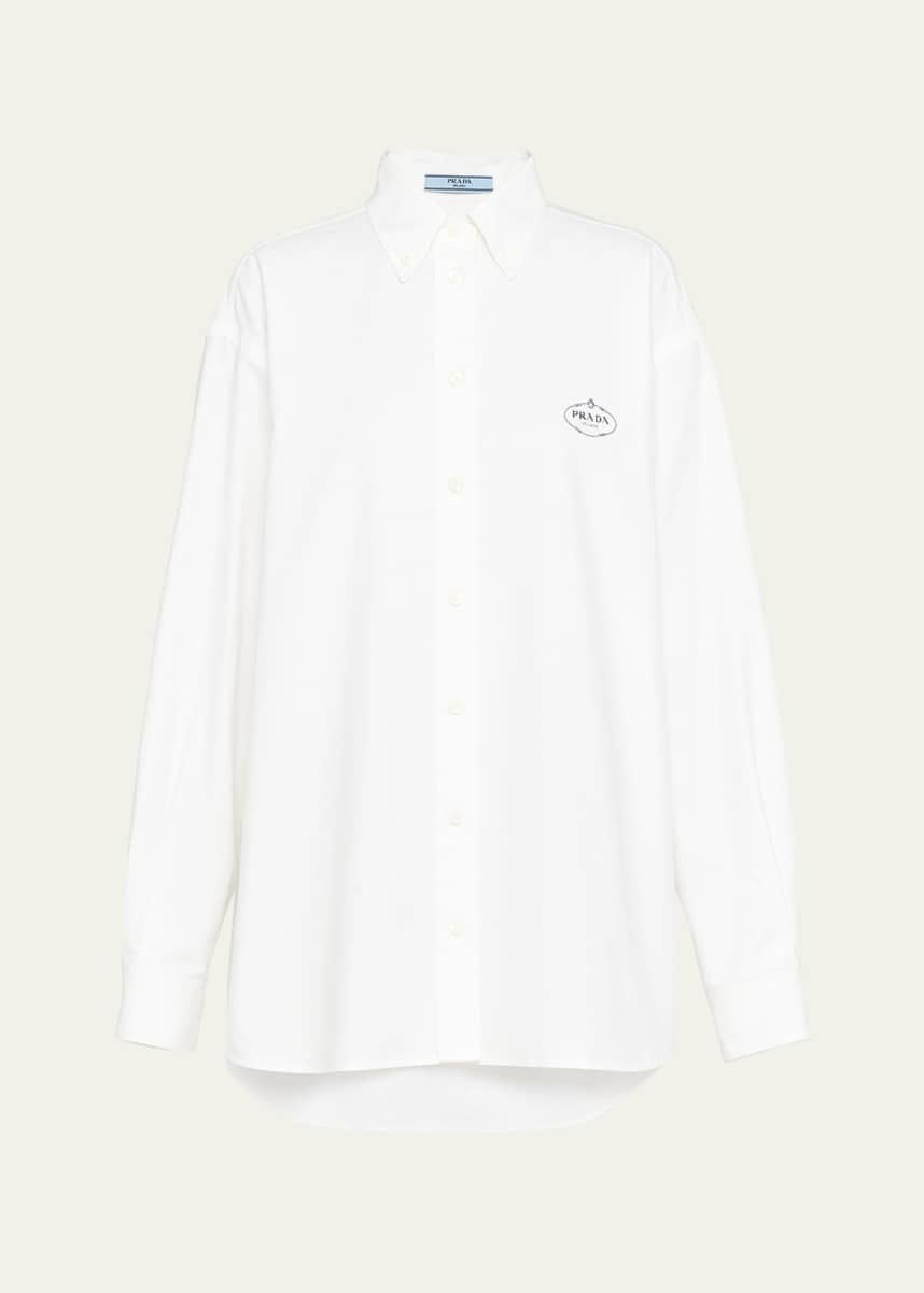 Prada Logo-Embroidered Oxford Menswear Shirt