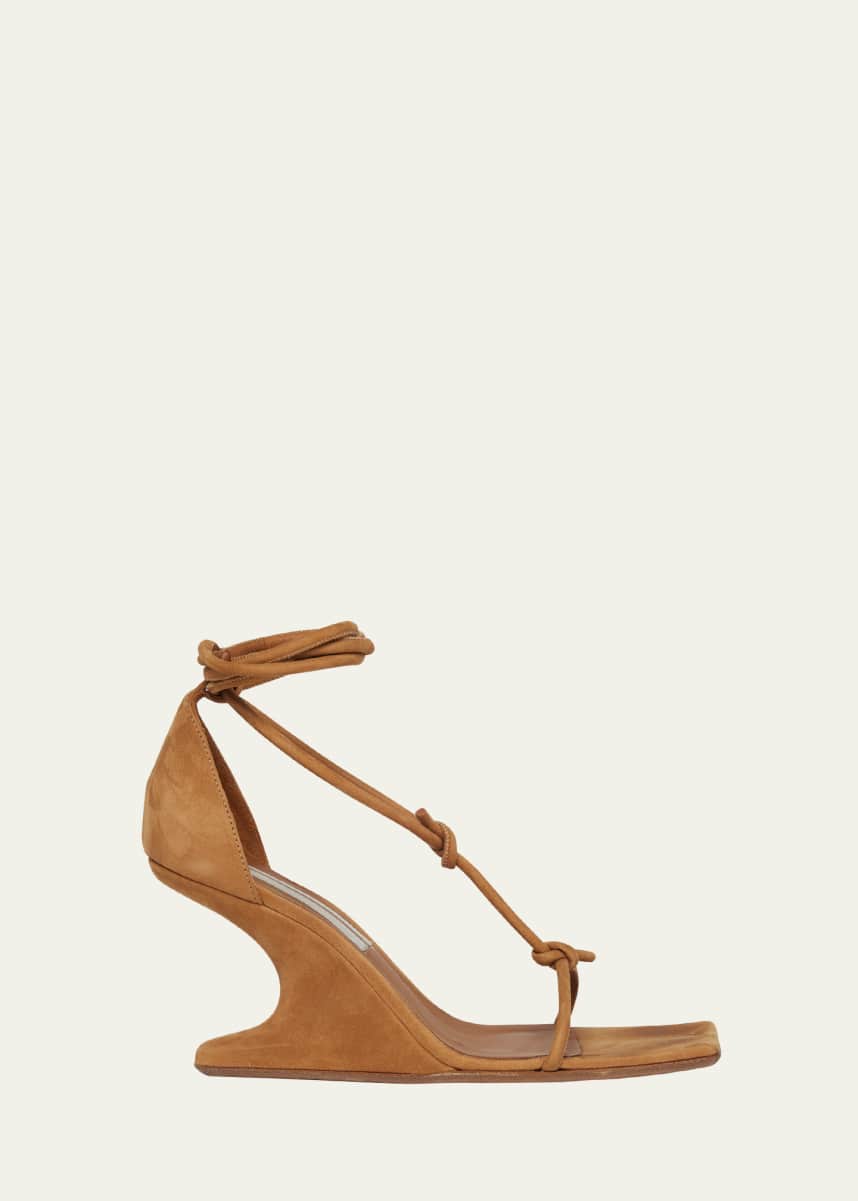 Rick Owens Modern Suede Ankle-Wrap Wedge Sandals