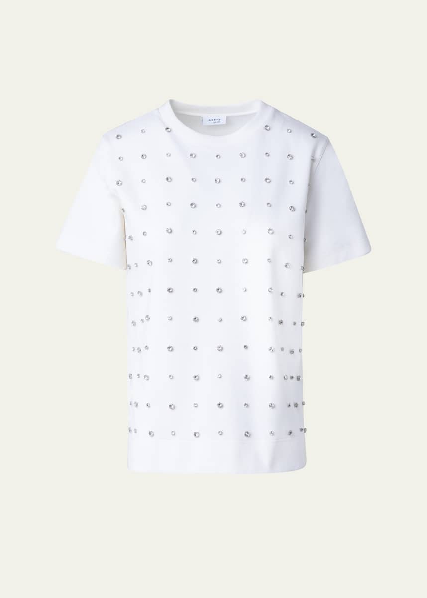 Akris punto Cotton Jersey T-Shirt with Crystal Studs Embellishments
