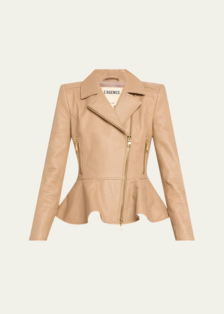 L'Agence Lyric Peplum Leather Biker Jacket