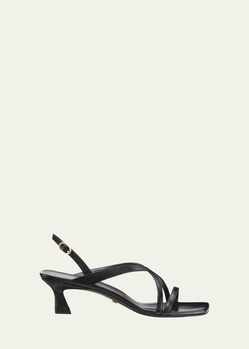 Stuart Weitzman Oasis Leather Kitten-Heel Slingback Sandals