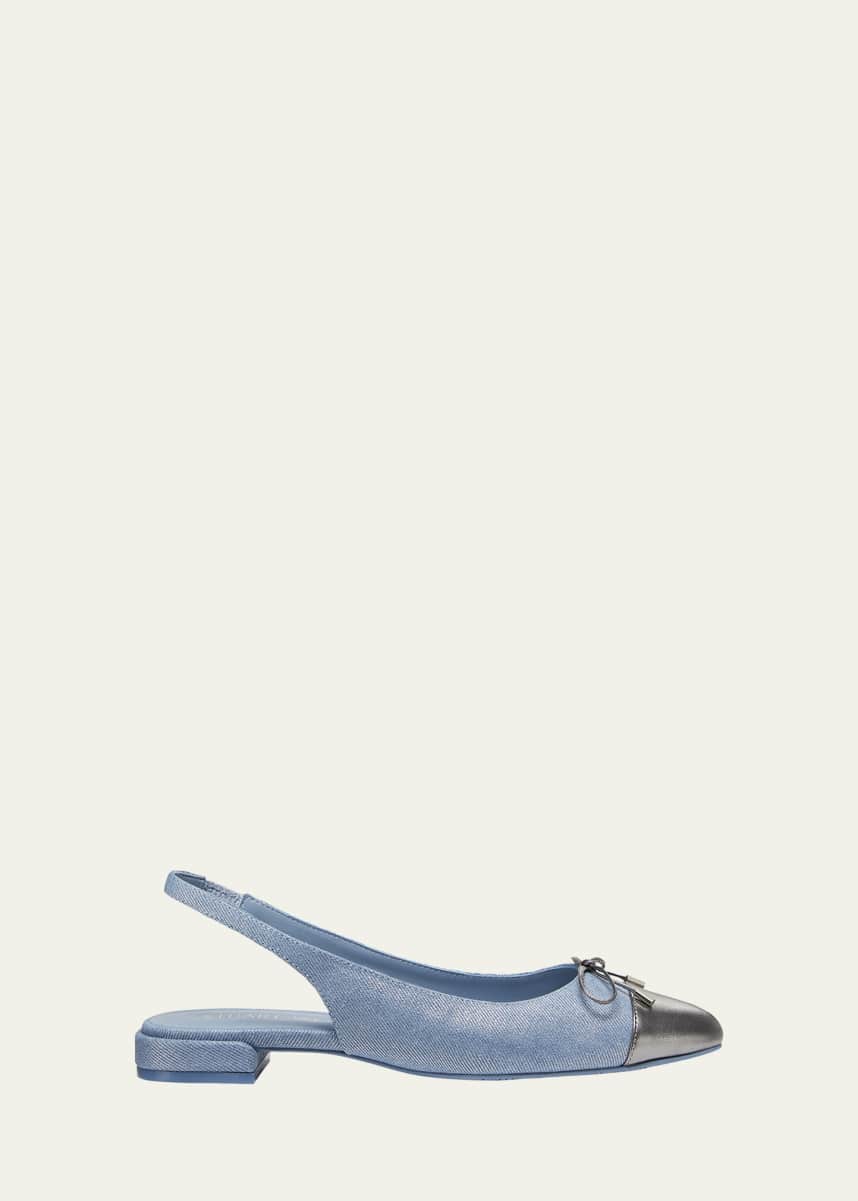 Stuart Weitzman Sleek Denim Bow Slingback Ballerina Flats