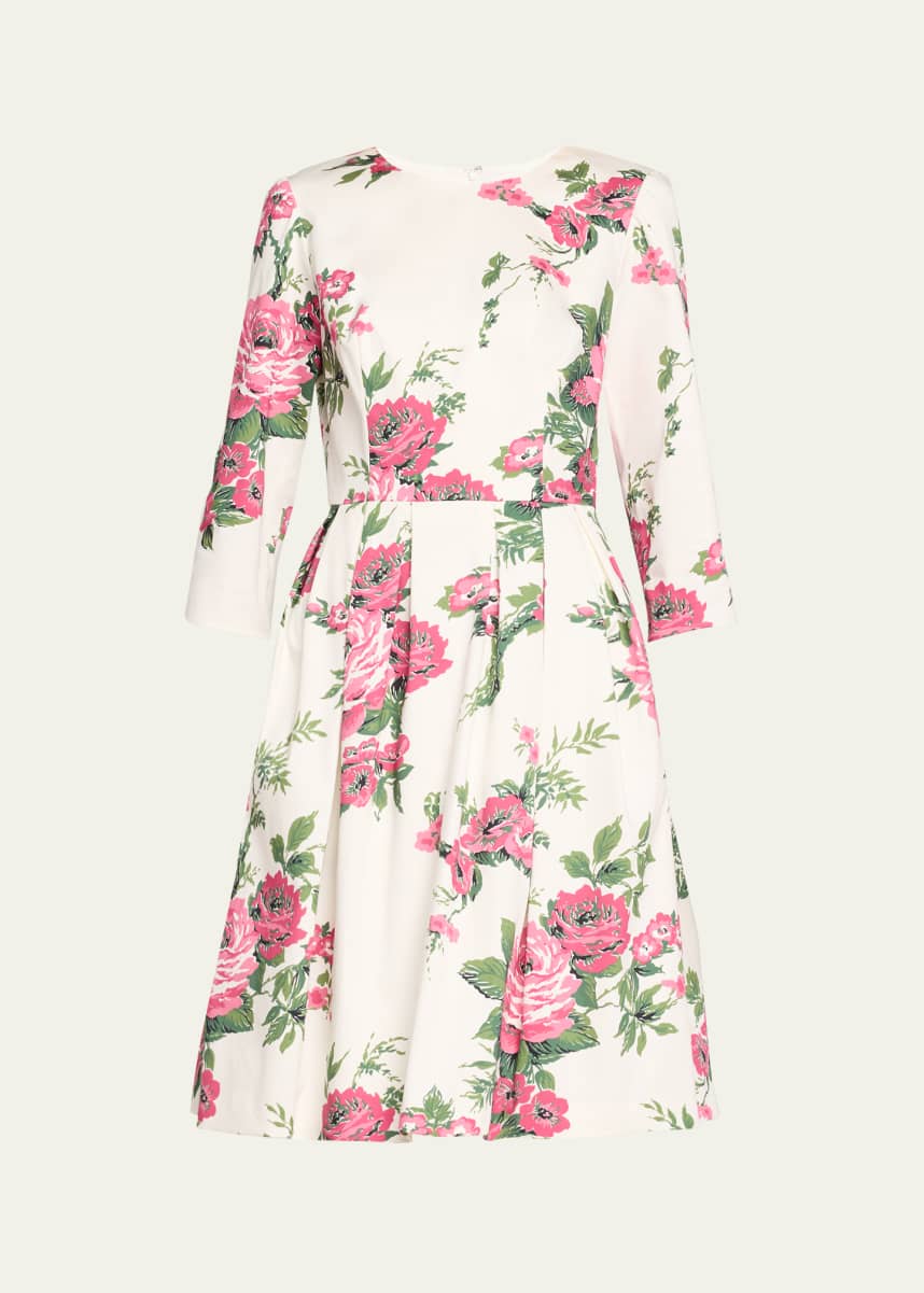Carolina Herrera Floral Print Short Dress with Pockets