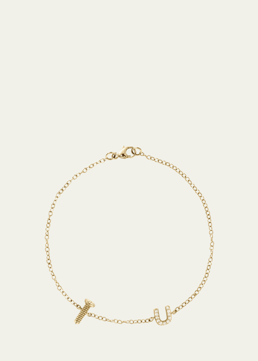 Alison Lou 14K Yellow Gold Screw U Diamond Station Bracelet