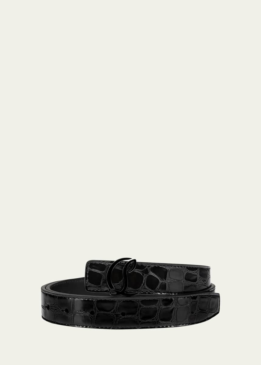 Christian Louboutin CL Logo Belt 25MM in Alligator Embossed Leather