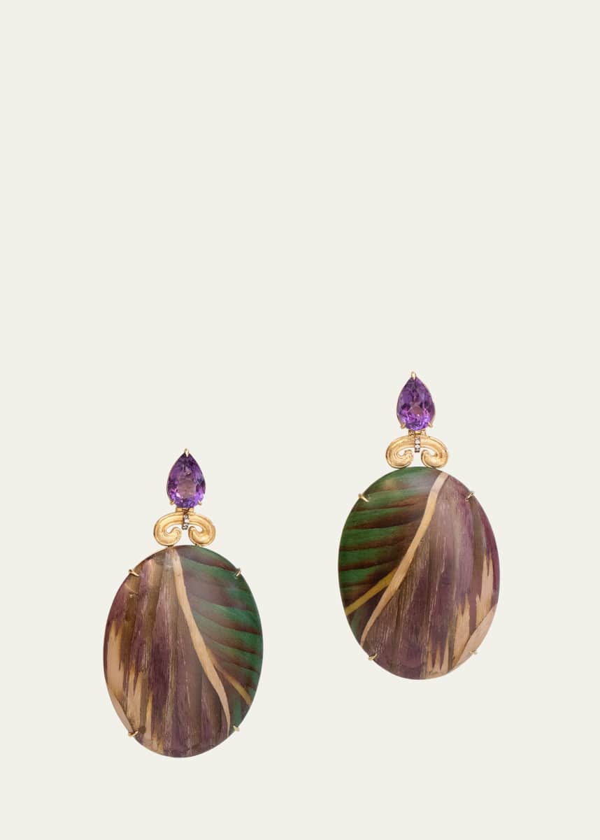 Silvia Furmanovich 18K Yellow Gold Marquetry Earrings with Brown Diamonds and Amethyst