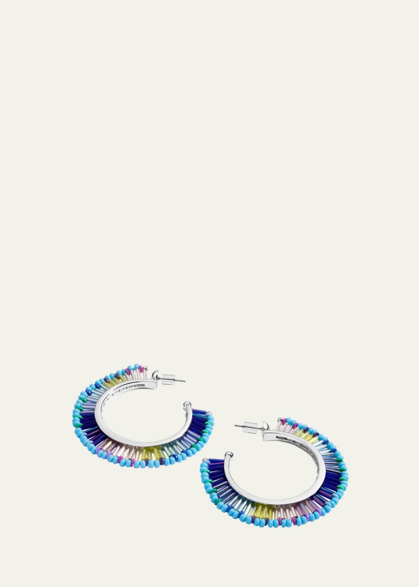 Elsie Frieda Beaded Fringe Hoop Earrings in Blue Dream