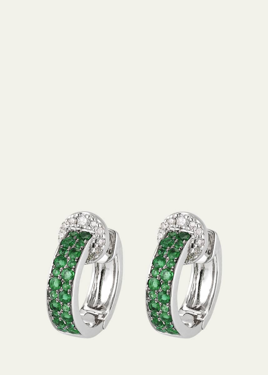 Nam Cho 18K White Gold Hoop Earrings with Diamonds and Emeralds