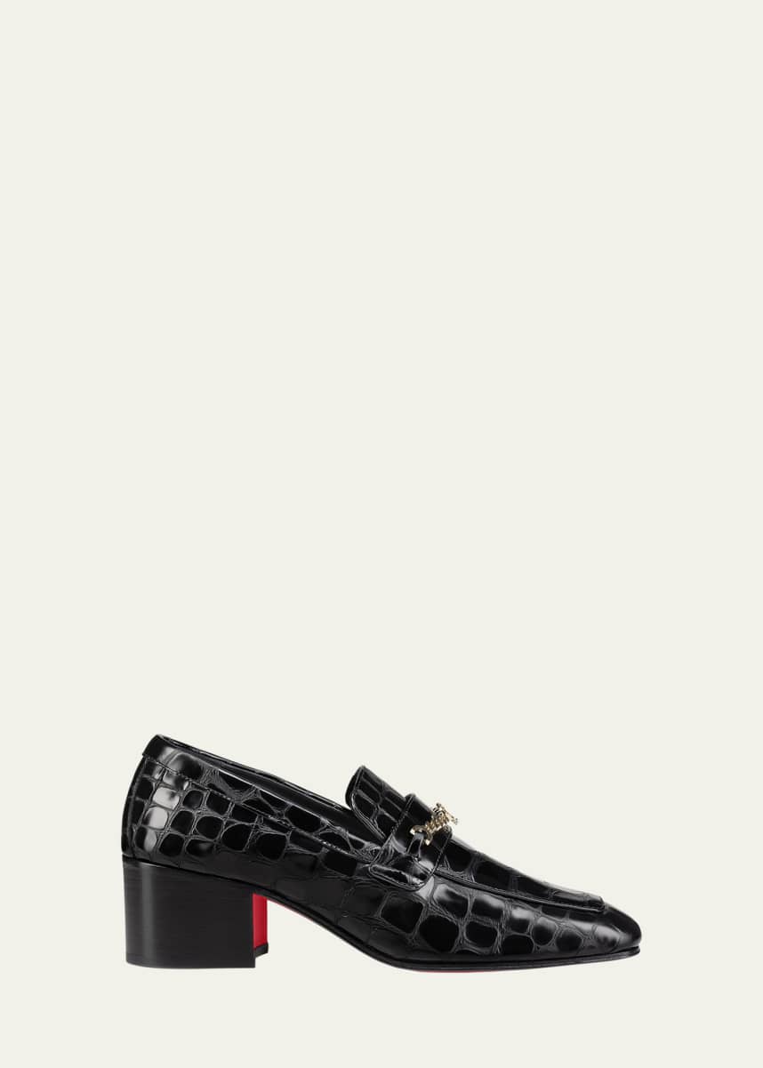 Christian Louboutin MJ Croco Chain Red Sole Heeled Loafers