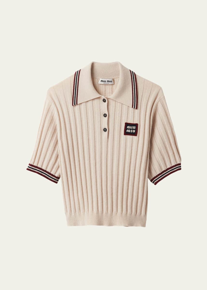 Miu Miu Ribbed Cashmere Polo Top