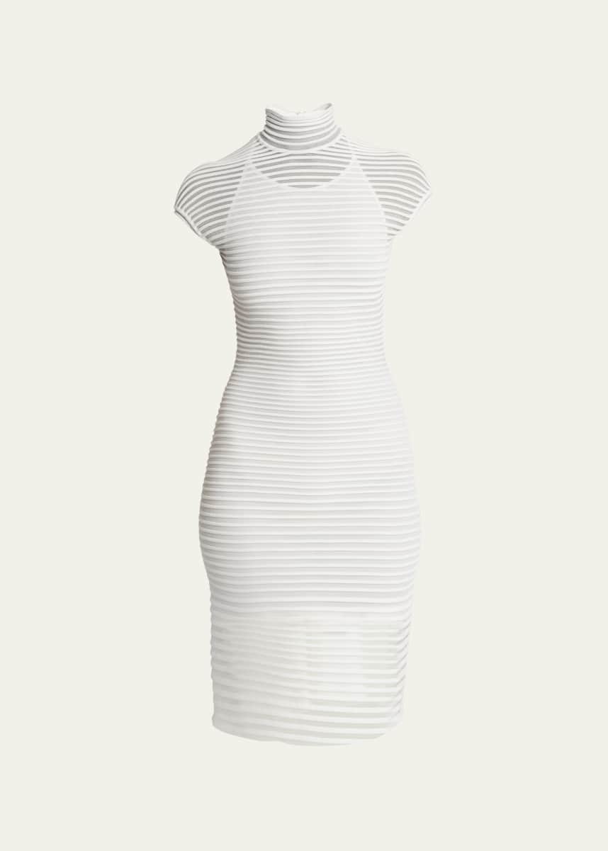 ALAIA Sheer Ribbed Mini Dress with Back Cutout Detail