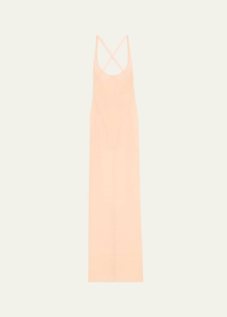 ALAIA Sheer Column Dress with Corset Outline
