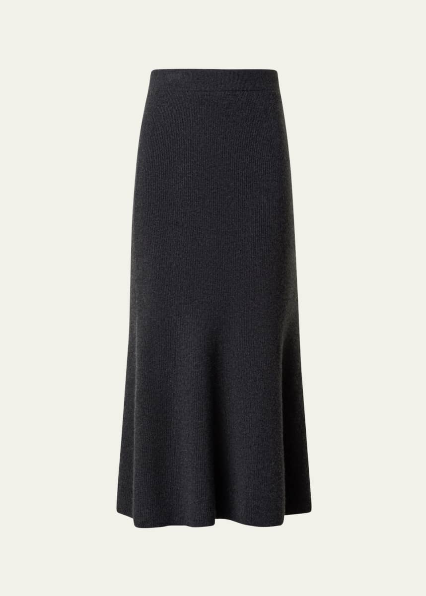 Akris Ribbed Cashmere Godet Midi Skirt