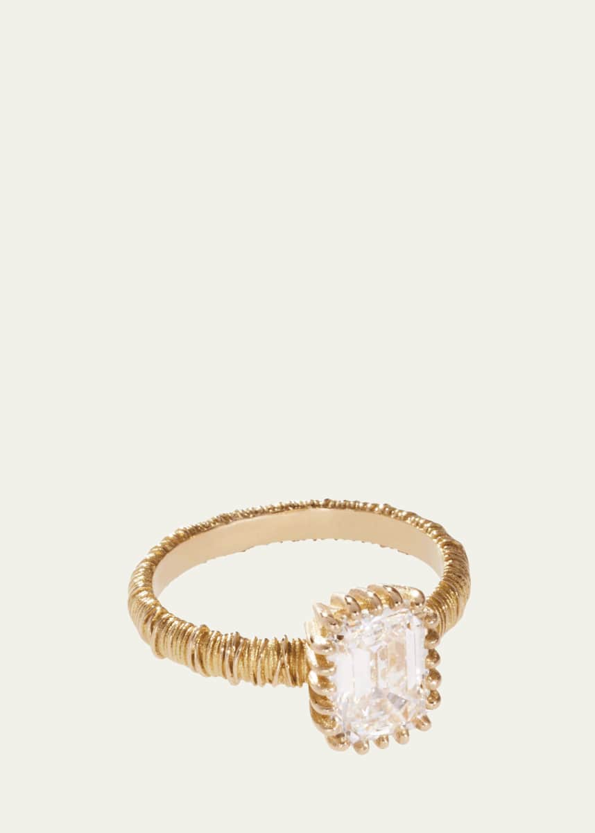 Oscar Massin Filigree 18K Recycled Yellow Gold Emerald Cut Lab Grown Diamond Statement Ring, 2tcw