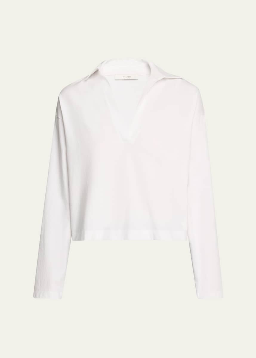 Vince Easy Cotton Long-Sleeve Pullover Polo Top