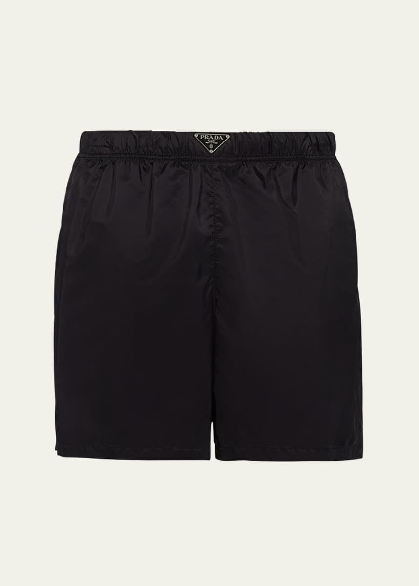 Prada enamel triangle logo re-nylon shorts - Neutrals